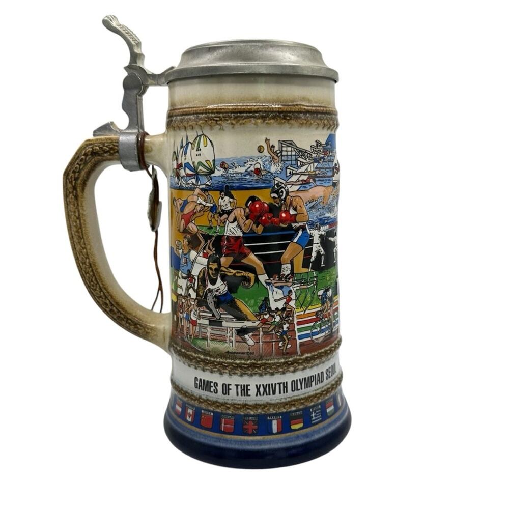 Vintage 1988 Seoul Olympics XXIVTH Collectible Lidded Beer Stein Limited Edition